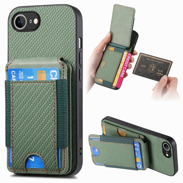 Carbon Fiber Vertical Flip Wallet Stand Phone Case, For iPhone 16e, For iPhone 16 Pro Max, For iPhone 16 Pro, For iPhone 16 Plus