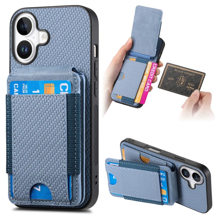 Carbon Fiber Vertical Flip Wallet Stand Phone Case, For iPhone 16e, For iPhone 16 Pro Max, For iPhone 16 Pro, For iPhone 16 Plus