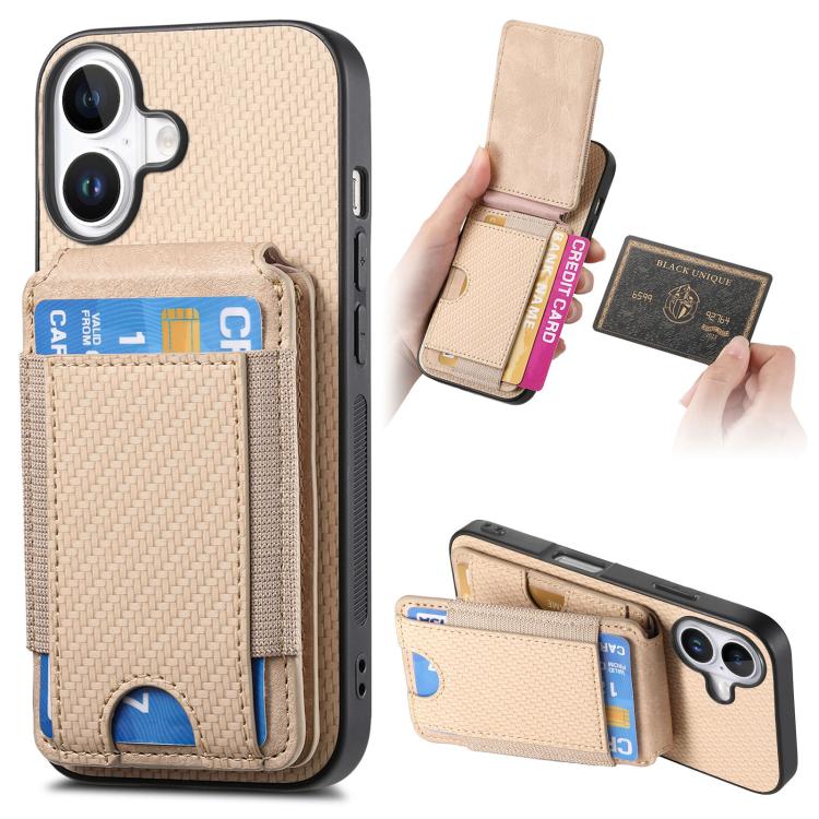 Carbon Fiber Vertical Flip Wallet Stand Phone Case, For iPhone 16e, For iPhone 16 Pro Max, For iPhone 16 Pro, For iPhone 16 Plus