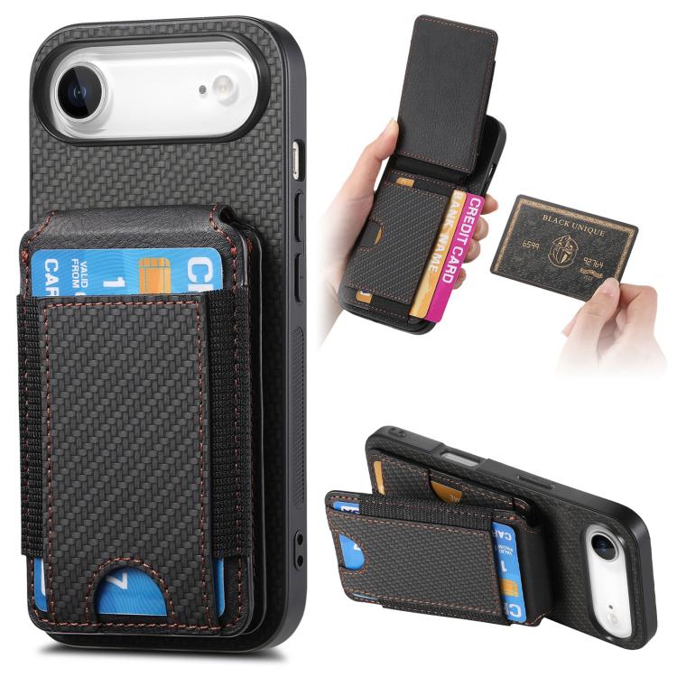 Carbon Fiber Vertical Flip Wallet Stand Phone Case, For iPhone 16, For iPhone 15 Pro Max, For iPhone 15 Pro, For iPhone 15 Plus