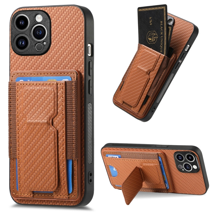 Carbon Fiber Fold Stand Elastic Card Bag Phone Case, For iPhone Air, For iPhone 15 Pro Max, For iPhone 15 Pro, For iPhone 15 Plus