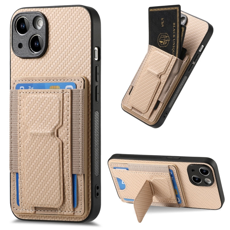 Carbon Fiber Fold Stand Elastic Card Bag Phone Case, For iPhone Air, For iPhone 15 Pro Max, For iPhone 15 Pro, For iPhone 15 Plus