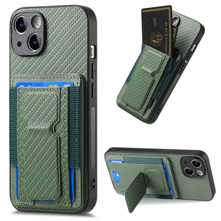 Carbon Fiber Fold Stand Elastic Card Bag Phone Case, For iPhone Air, For iPhone 15 Pro Max, For iPhone 15 Pro, For iPhone 15 Plus