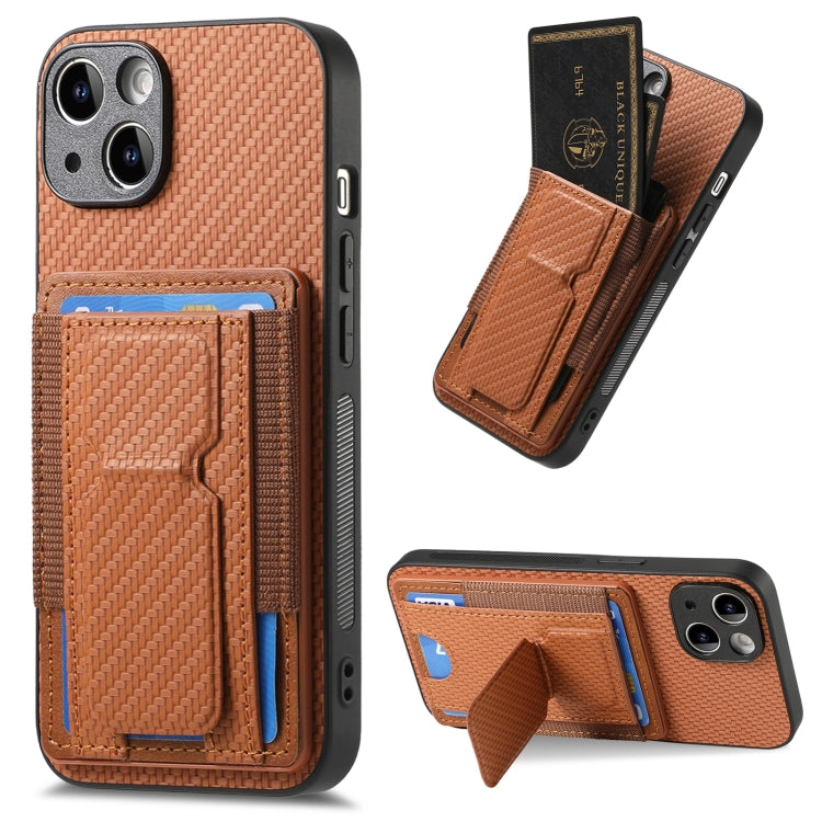 Carbon Fiber Fold Stand Elastic Card Bag Phone Case, For iPhone 15, For iPhone 14 Plus, For iPhone 14, For iPhone 14 Pro