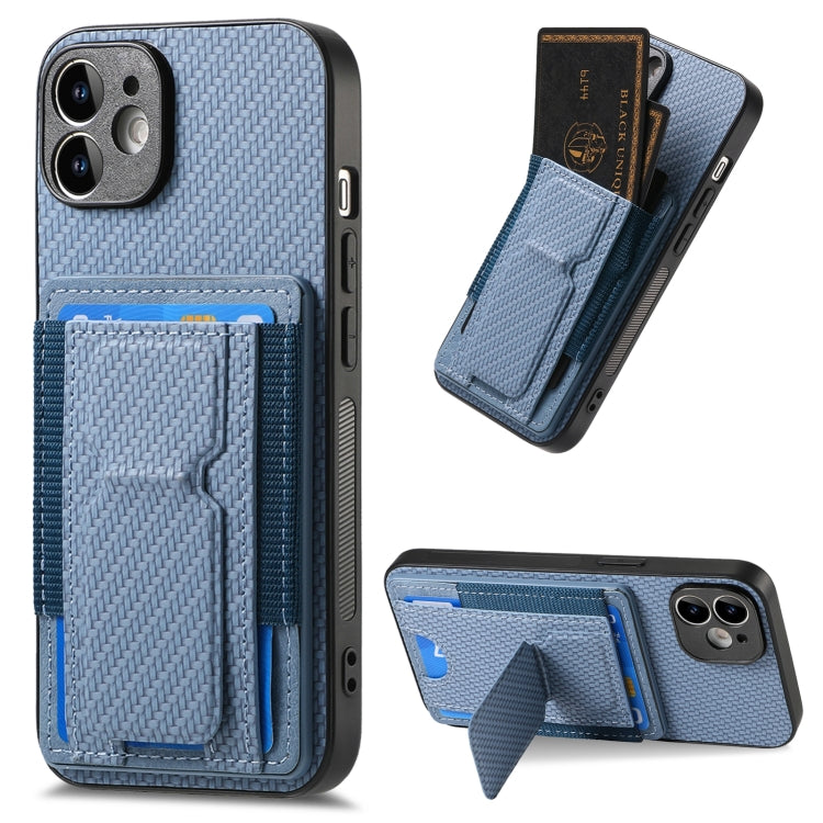 Carbon Fiber Fold Stand Elastic Card Bag Phone Case, For iPhone 13, For iPhone 12, For iPhone 12 Pro Max, For iPhone 12 Pro