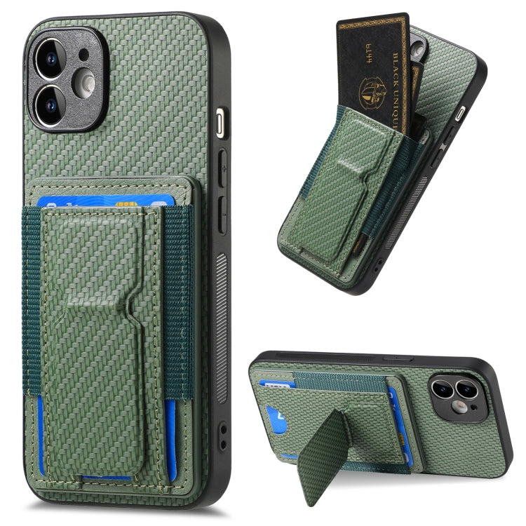 Carbon Fiber Fold Stand Elastic Card Bag Phone Case, For iPhone 13, For iPhone 12, For iPhone 12 Pro Max, For iPhone 12 Pro