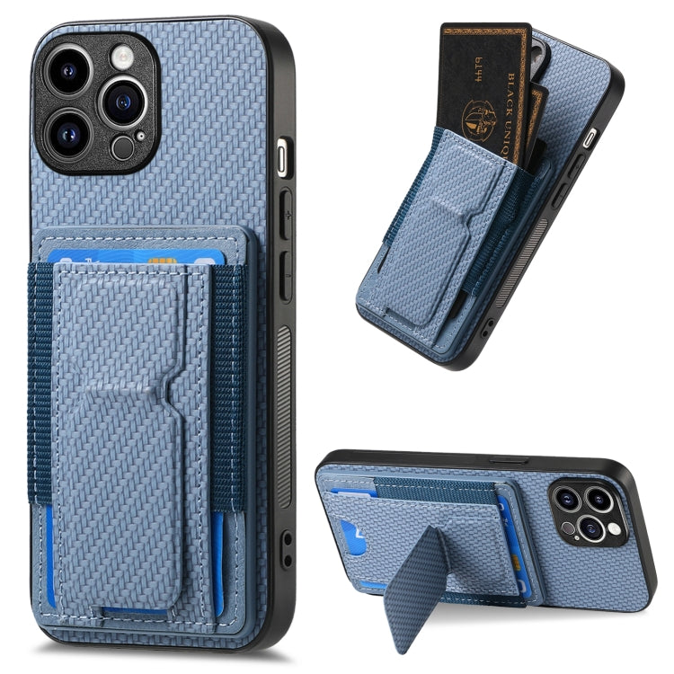 Carbon Fiber Fold Stand Elastic Card Bag Phone Case, For iPhone 13, For iPhone 12, For iPhone 12 Pro Max, For iPhone 12 Pro