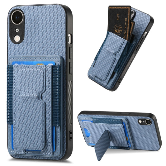 Carbon Fiber Fold Stand Elastic Card Bag Phone Case, For iPhone XR, For iPhone XS Max, For iPhone 7 Plus / 8 Plus, For iPhone 6 Plus / 6s Plus
