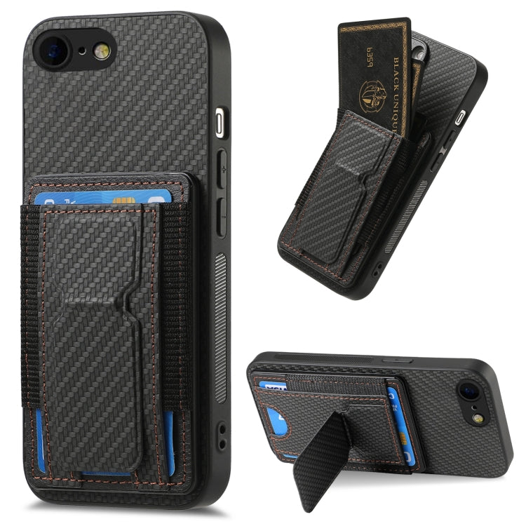 Carbon Fiber Fold Stand Elastic Card Bag Phone Case, For iPhone 6 / 6s