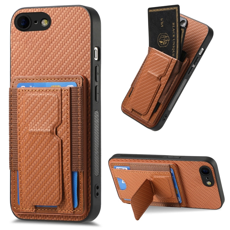 Carbon Fiber Fold Stand Elastic Card Bag Phone Case, For iPhone 6 / 6s