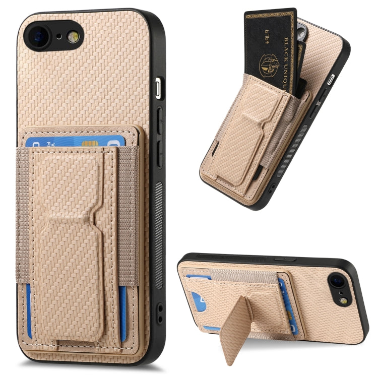 Carbon Fiber Fold Stand Elastic Card Bag Phone Case, For iPhone 6 / 6s