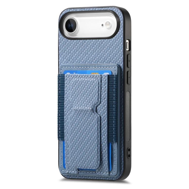 Carbon Fiber Fold Stand Elastic Card Bag Phone Case, For iPhone Air, For iPhone 15 Pro Max, For iPhone 15 Pro, For iPhone 15 Plus