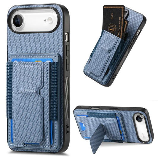 Carbon Fiber Fold Stand Elastic Card Bag Phone Case, For iPhone Air, For iPhone 15 Pro Max, For iPhone 15 Pro, For iPhone 15 Plus