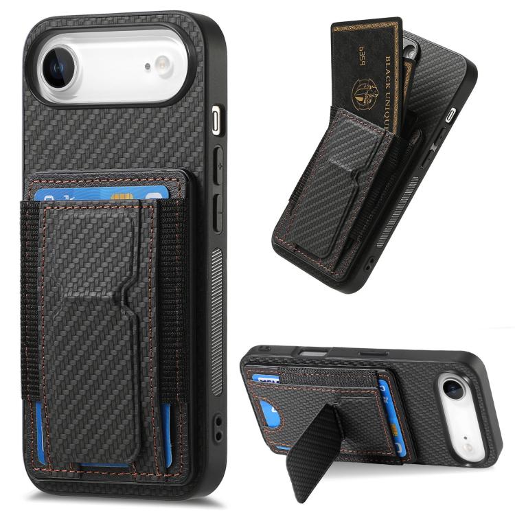 Carbon Fiber Fold Stand Elastic Card Bag Phone Case, For iPhone Air, For iPhone 15 Pro Max, For iPhone 15 Pro, For iPhone 15 Plus