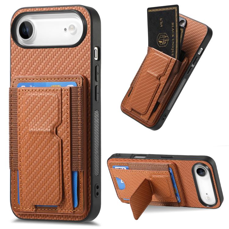 Carbon Fiber Fold Stand Elastic Card Bag Phone Case, For iPhone Air, For iPhone 15 Pro Max, For iPhone 15 Pro, For iPhone 15 Plus