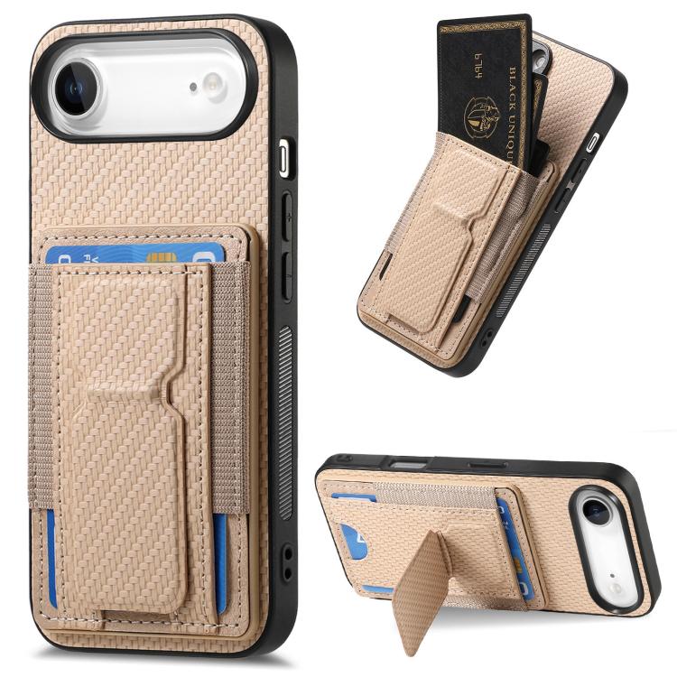 Carbon Fiber Fold Stand Elastic Card Bag Phone Case, For iPhone Air, For iPhone 15 Pro Max, For iPhone 15 Pro, For iPhone 15 Plus