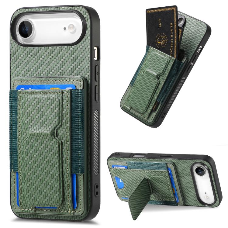 Carbon Fiber Fold Stand Elastic Card Bag Phone Case, For iPhone Air, For iPhone 15 Pro Max, For iPhone 15 Pro, For iPhone 15 Plus