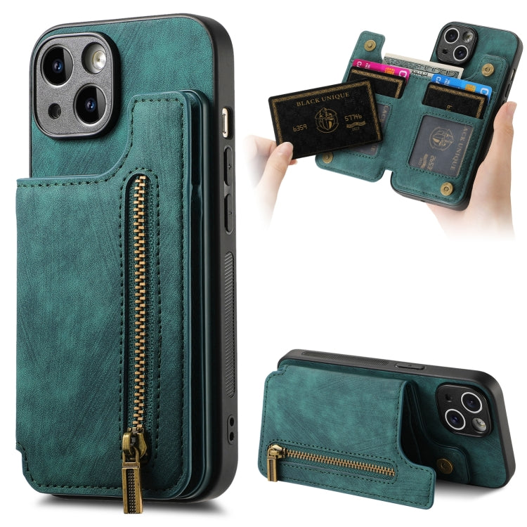 Retro Leather Zipper Wallet Back Phone Case, For iPhone 16, For iPhone 14 Plus, For iPhone 14, For iPhone 14 Pro