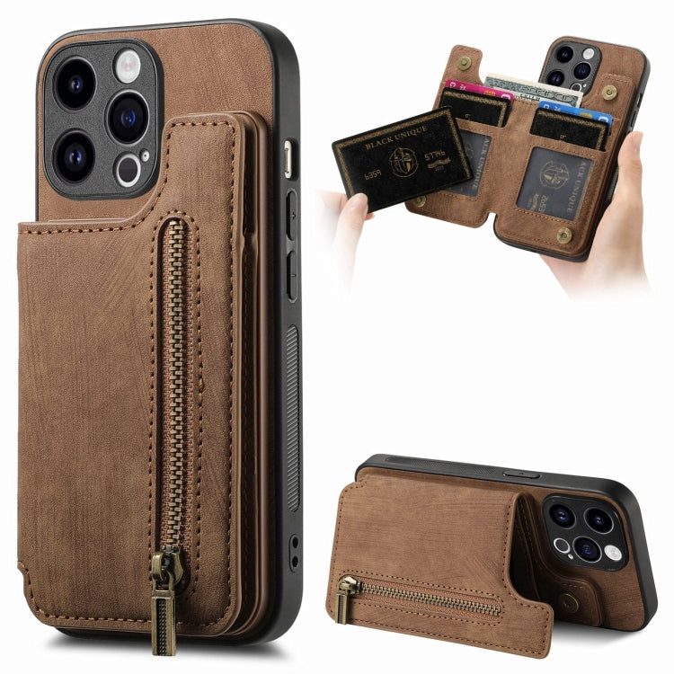 Retro Leather Zipper Wallet Back Phone Case, For iPhone 14 Pro Max, For iPhone 7 / 8 / SE 2022, For iPhone 13 Pro Max, For iPhone 13 Pro