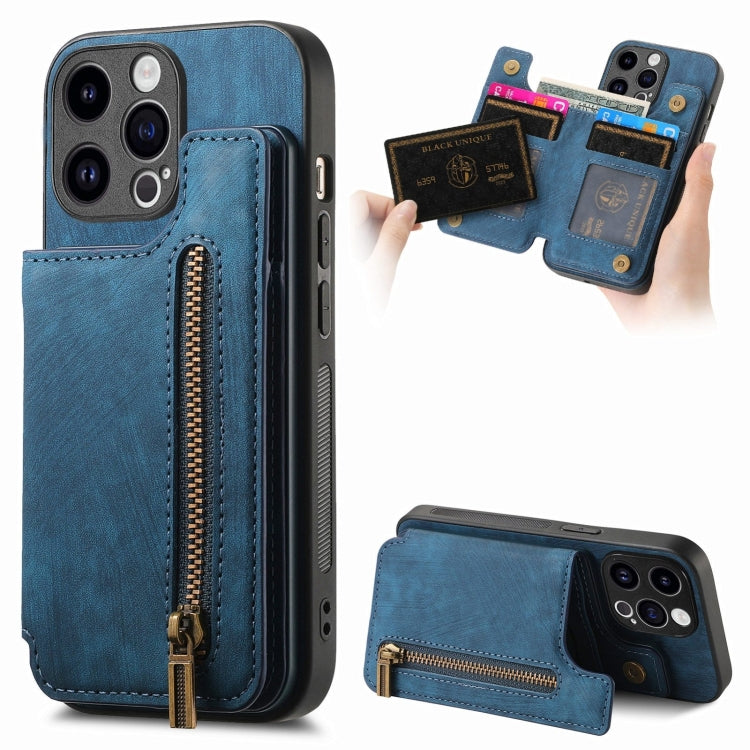 Retro Leather Zipper Wallet Back Phone Case, For iPhone 14 Pro Max, For iPhone 7 / 8 / SE 2022, For iPhone 13 Pro Max, For iPhone 13 Pro