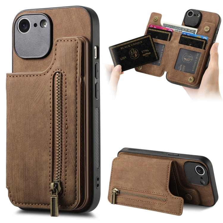 Retro Leather Zipper Wallet Back Phone Case, For iPhone 14 Pro Max, For iPhone 7 / 8 / SE 2022, For iPhone 13 Pro Max, For iPhone 13 Pro