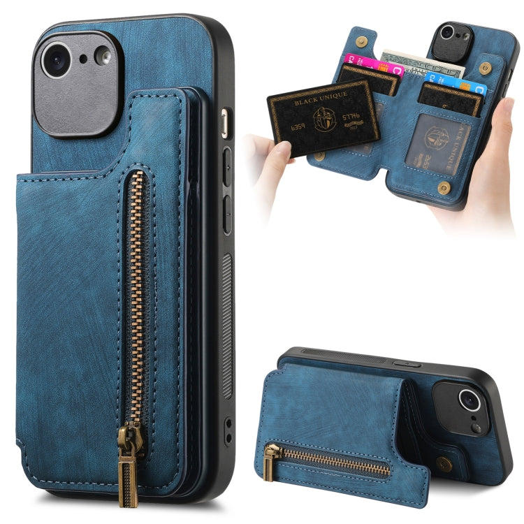Retro Leather Zipper Wallet Back Phone Case, For iPhone 14 Pro Max, For iPhone 7 / 8 / SE 2022, For iPhone 13 Pro Max, For iPhone 13 Pro