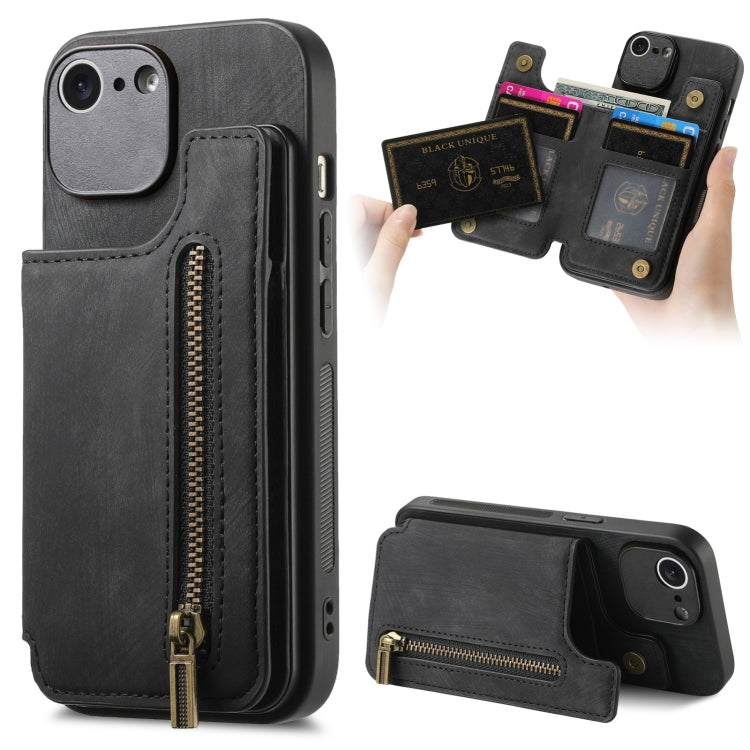 Retro Leather Zipper Wallet Back Phone Case, For iPhone 14 Pro Max, For iPhone 7 / 8 / SE 2022, For iPhone 13 Pro Max, For iPhone 13 Pro