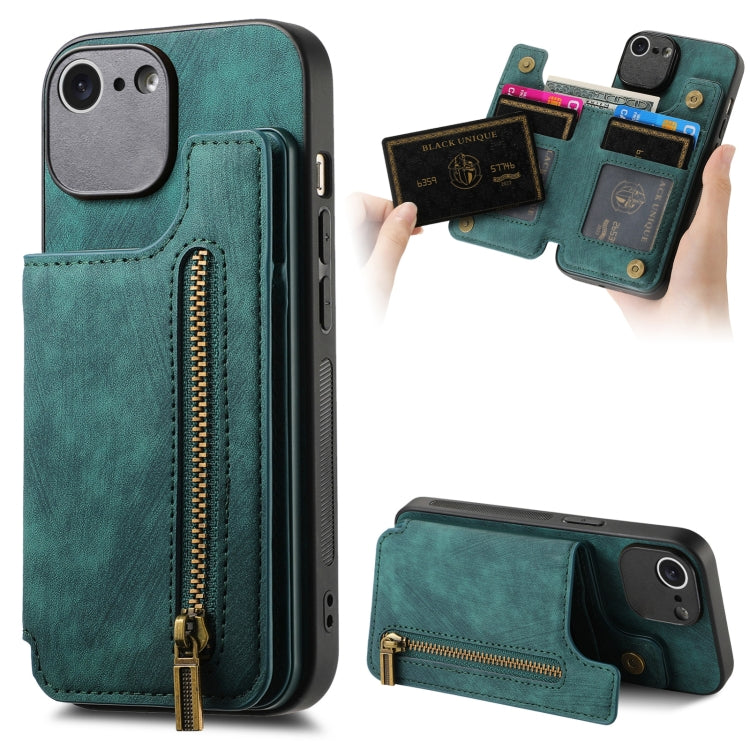 Retro Leather Zipper Wallet Back Phone Case, For iPhone 14 Pro Max, For iPhone 7 / 8 / SE 2022, For iPhone 13 Pro Max, For iPhone 13 Pro