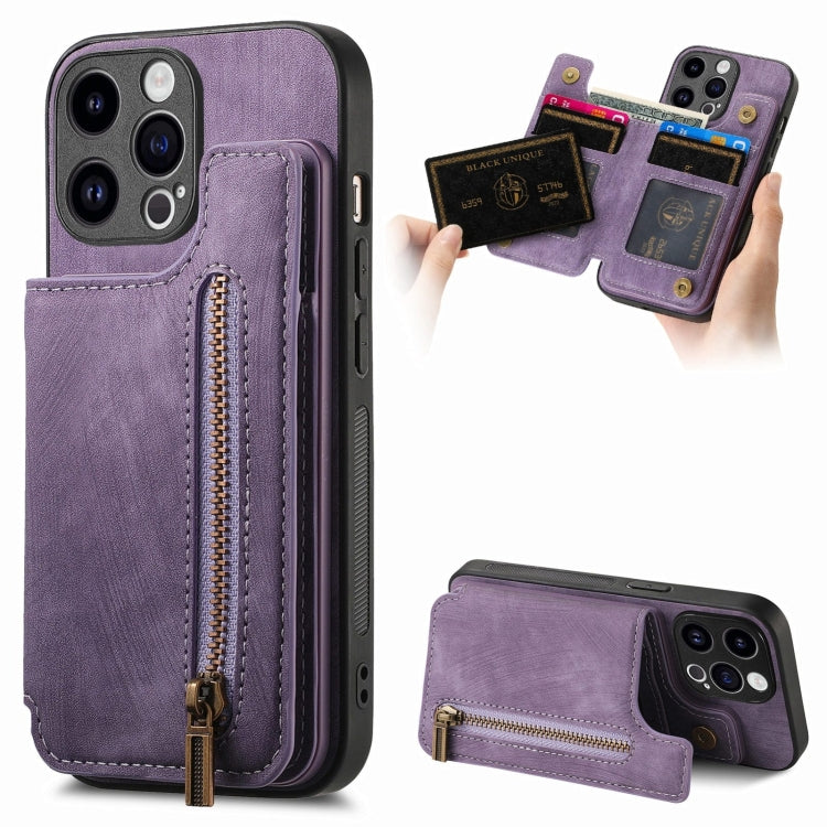 Retro Leather Zipper Wallet Back Phone Case, For iPhone 14 Pro Max, For iPhone 7 / 8 / SE 2022, For iPhone 13 Pro Max, For iPhone 13 Pro