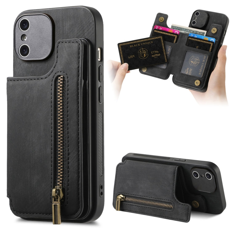 Retro Leather Zipper Wallet Back Phone Case, For iPhone 11 Pro  Max, For iPhone 11, For iPhone 11 Pro, For iPhone X / XS