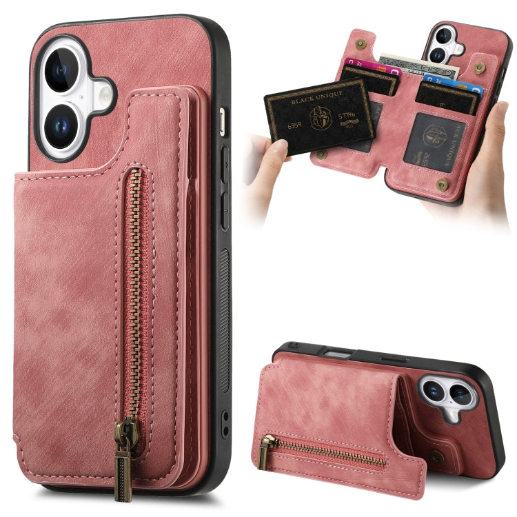 Retro Leather Zipper Wallet Back Phone Case, For iPhone 16, For iPhone 14 Plus, For iPhone 14, For iPhone 14 Pro