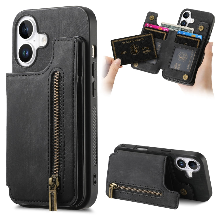 Retro Leather Zipper Wallet Back Phone Case, For iPhone 16, For iPhone 14 Plus, For iPhone 14, For iPhone 14 Pro
