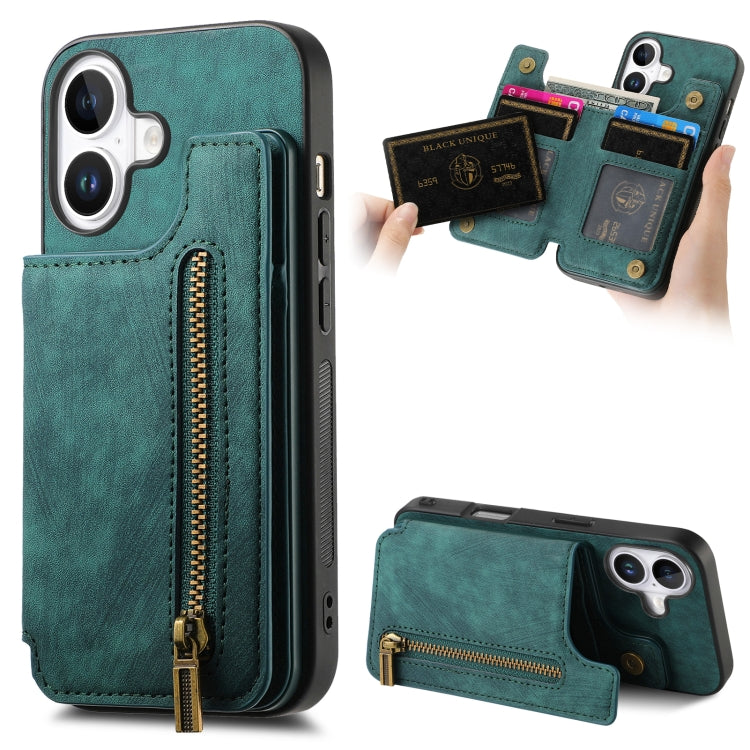 Retro Leather Zipper Wallet Back Phone Case, For iPhone 16, For iPhone 14 Plus, For iPhone 14, For iPhone 14 Pro