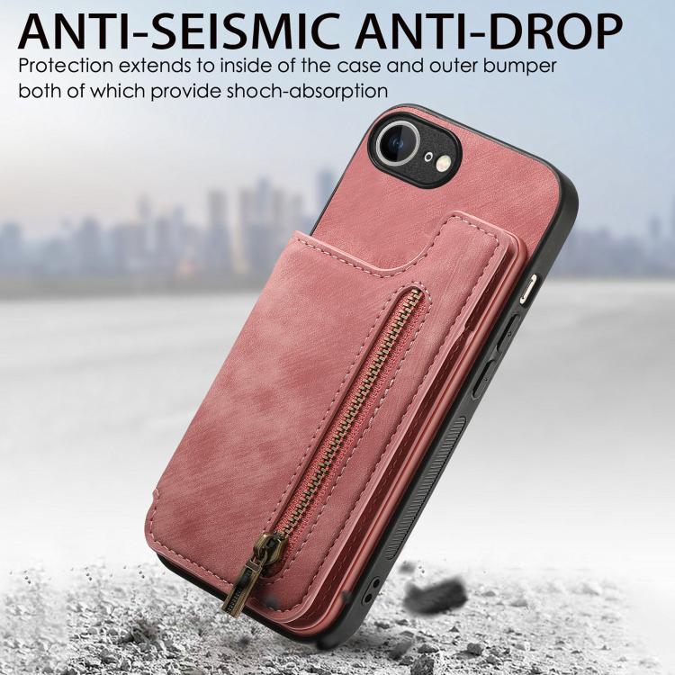 Retro Leather Zipper Wallet Back Phone Case, For iPhone 17e / 16e, For iPhone 17 Pro Max, For iPhone 17 Pro, For iPhone 17
