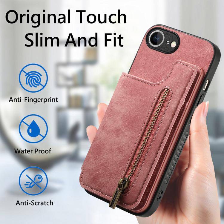 Retro Leather Zipper Wallet Back Phone Case, For iPhone 17e / 16e, For iPhone 17 Pro Max, For iPhone 17 Pro, For iPhone 17