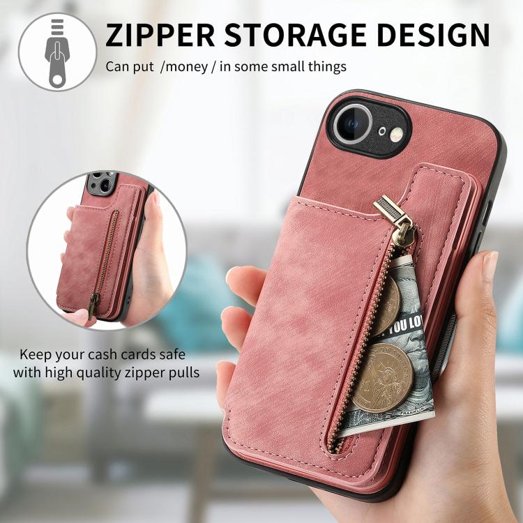 Retro Leather Zipper Wallet Back Phone Case, For iPhone 17e / 16e, For iPhone 17 Pro Max, For iPhone 17 Pro, For iPhone 17