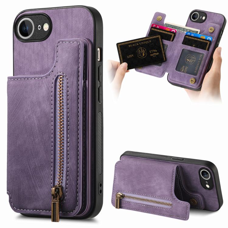 Retro Leather Zipper Wallet Back Phone Case, For iPhone 17e / 16e, For iPhone 17 Pro Max, For iPhone 17 Pro, For iPhone 17