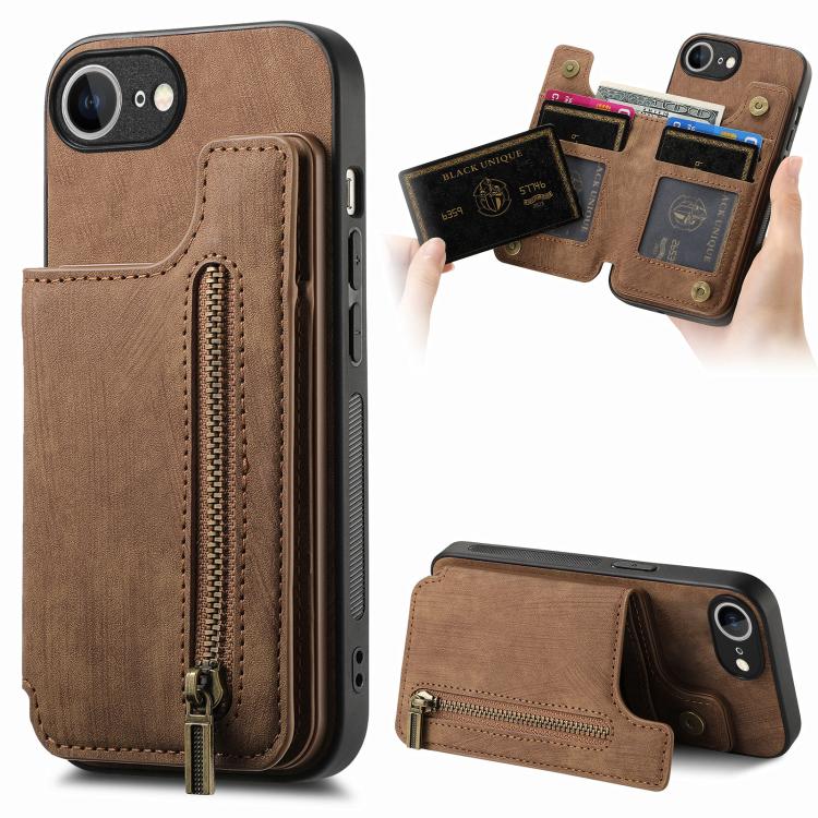 Retro Leather Zipper Wallet Back Phone Case, For iPhone 17e / 16e, For iPhone 17 Pro Max, For iPhone 17 Pro, For iPhone 17