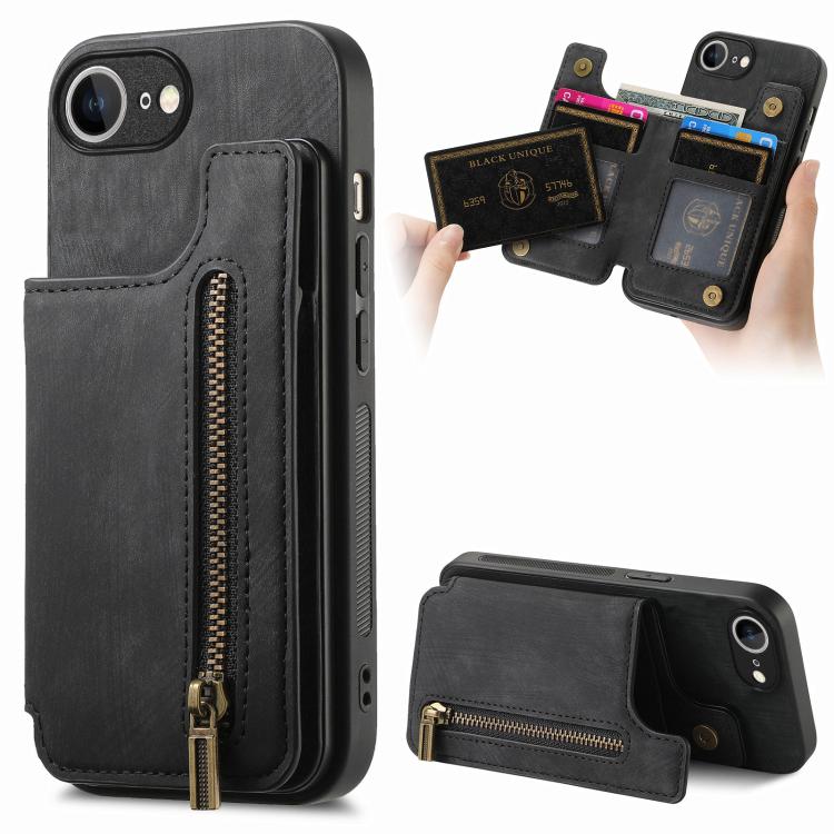 Retro Leather Zipper Wallet Back Phone Case, For iPhone 17e / 16e, For iPhone 17 Pro Max, For iPhone 17 Pro, For iPhone 17
