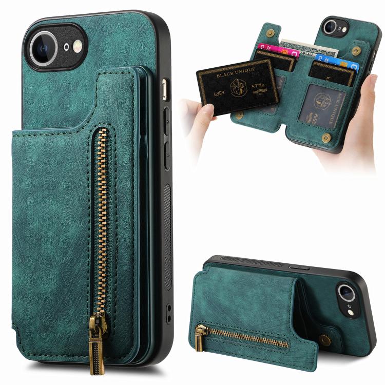 Retro Leather Zipper Wallet Back Phone Case, For iPhone 17e / 16e, For iPhone 17 Pro Max, For iPhone 17 Pro, For iPhone 17