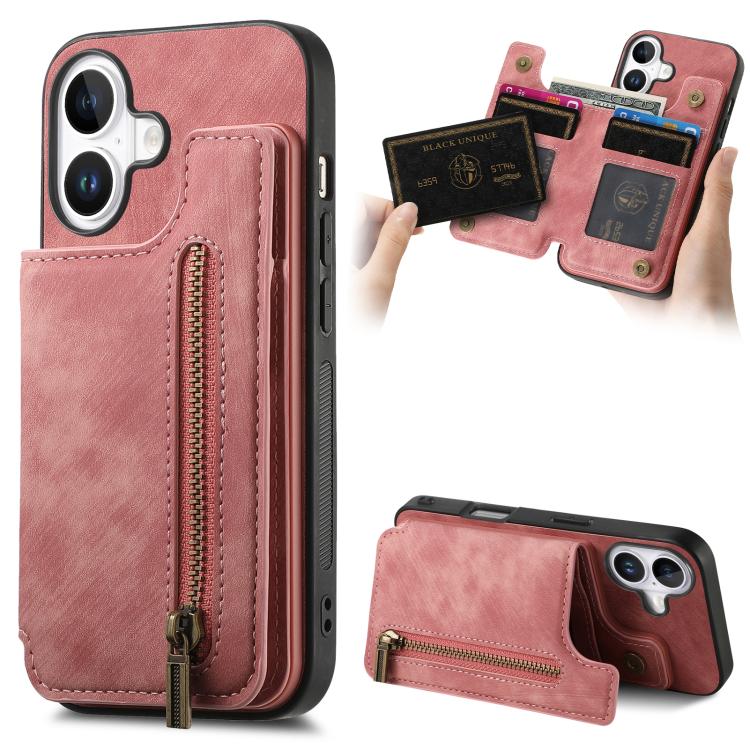 Retro Leather Zipper Wallet Back Phone Case, For iPhone 17e / 16e, For iPhone 17 Pro Max, For iPhone 17 Pro, For iPhone 17