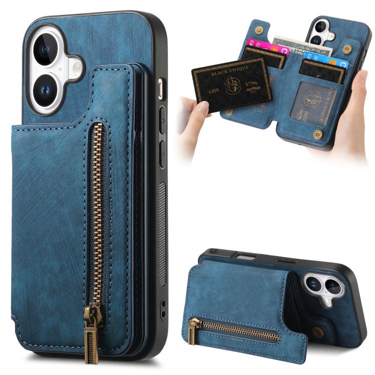 Retro Leather Zipper Wallet Back Phone Case, For iPhone 17e / 16e, For iPhone 17 Pro Max, For iPhone 17 Pro, For iPhone 17