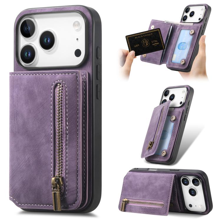 Retro Leather Zipper Wallet Back Phone Case, For iPhone 17e / 16e, For iPhone 17 Pro Max, For iPhone 17 Pro, For iPhone 17
