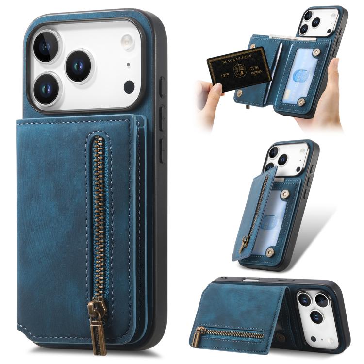Retro Leather Zipper Wallet Back Phone Case, For iPhone 17e / 16e, For iPhone 17 Pro Max, For iPhone 17 Pro, For iPhone 17
