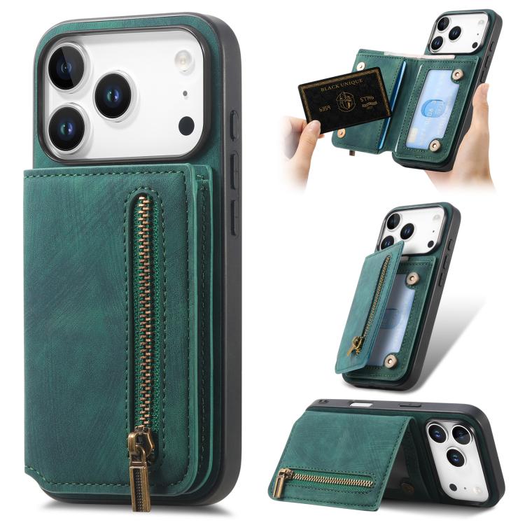 Retro Leather Zipper Wallet Back Phone Case, For iPhone 17e / 16e, For iPhone 17 Pro Max, For iPhone 17 Pro, For iPhone 17