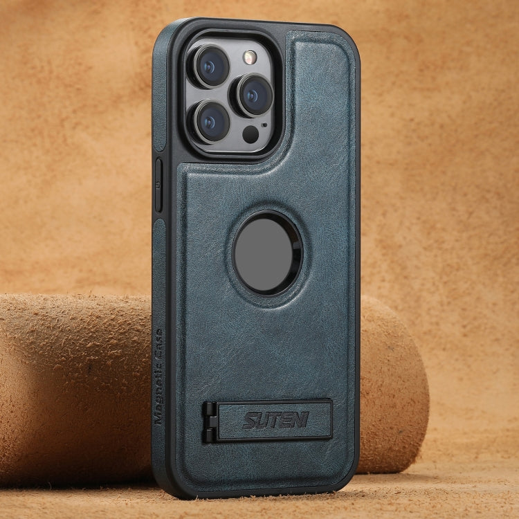 Suteni G2 Magsafe Oil Wax Leather Back Phone Case with Holder, For iPhone 14 Plus, For iPhone 14, For iPhone 14 Pro, For iPhone 14 Pro Max, For iPhone 13 Pro Max, For iPhone 13 Pro, For iPhone 13, For iPhone 12