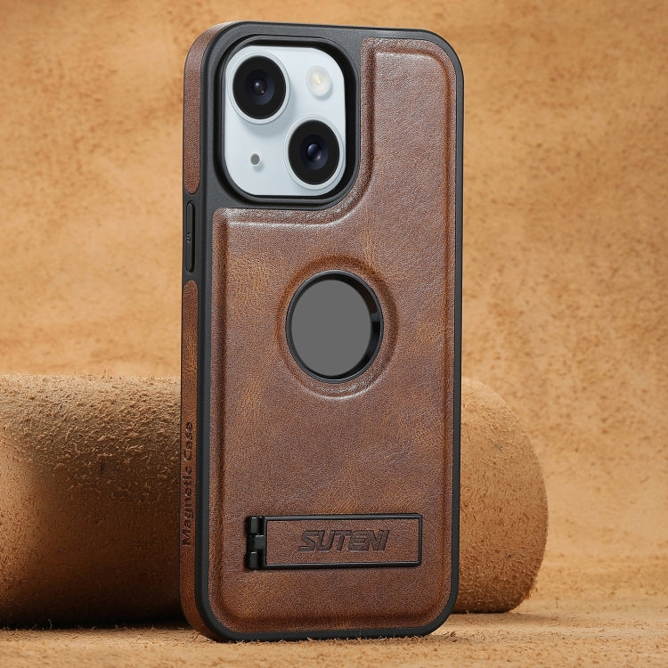 Suteni G2 Magsafe Oil Wax Leather Back Phone Case with Holder, For iPhone 14 Plus, For iPhone 14, For iPhone 14 Pro, For iPhone 14 Pro Max, For iPhone 13 Pro Max, For iPhone 13 Pro, For iPhone 13, For iPhone 12