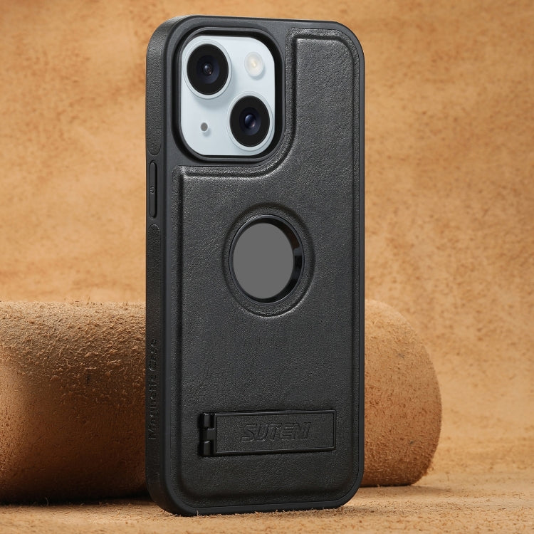 Suteni G2 Magsafe Oil Wax Leather Back Phone Case with Holder, For iPhone 14 Plus, For iPhone 14, For iPhone 14 Pro, For iPhone 14 Pro Max, For iPhone 13 Pro Max, For iPhone 13 Pro, For iPhone 13, For iPhone 12