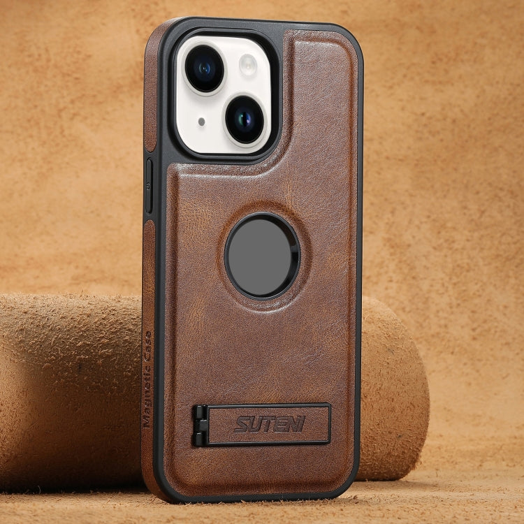 Suteni G2 Magsafe Oil Wax Leather Back Phone Case with Holder, For iPhone 12 Pro Max, For iPhone 12 Pro