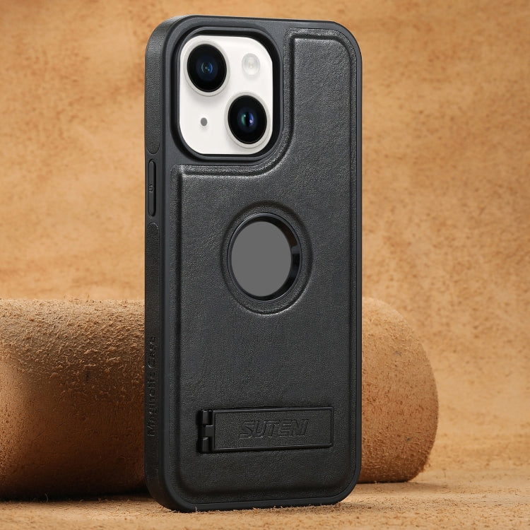 Suteni G2 Magsafe Oil Wax Leather Back Phone Case with Holder, For iPhone 12 Pro Max, For iPhone 12 Pro